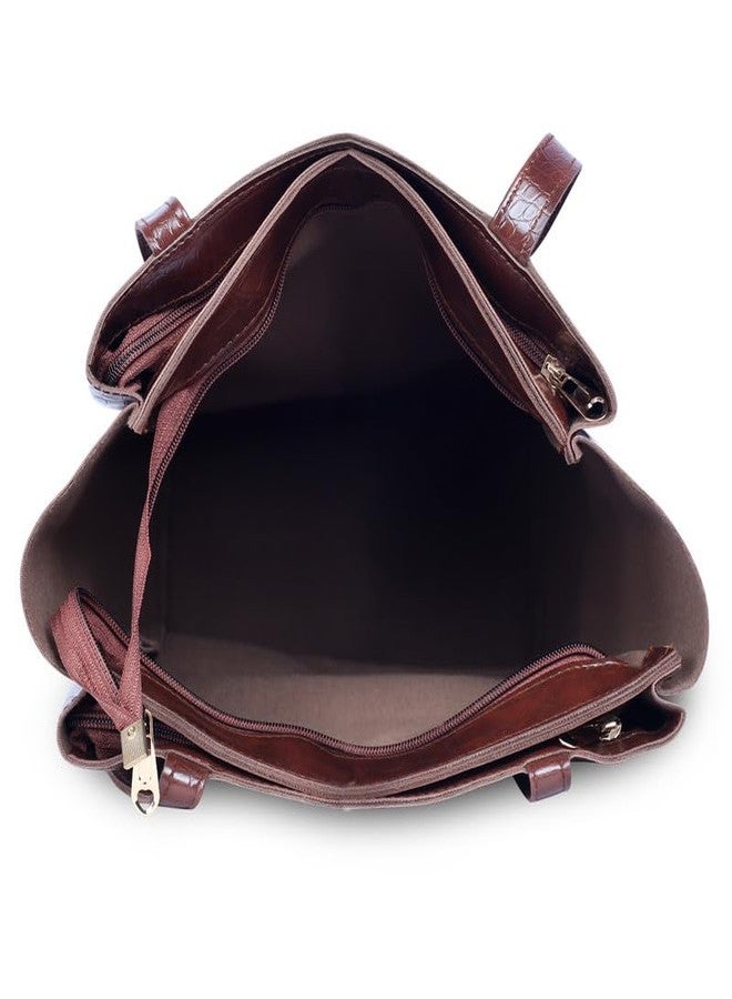 Dcozi Stylish and Fashionable PU Leather Brown Handbag For Women & Girls - TB02_Brwn (Shoulder & Tote Bag) - Image 5